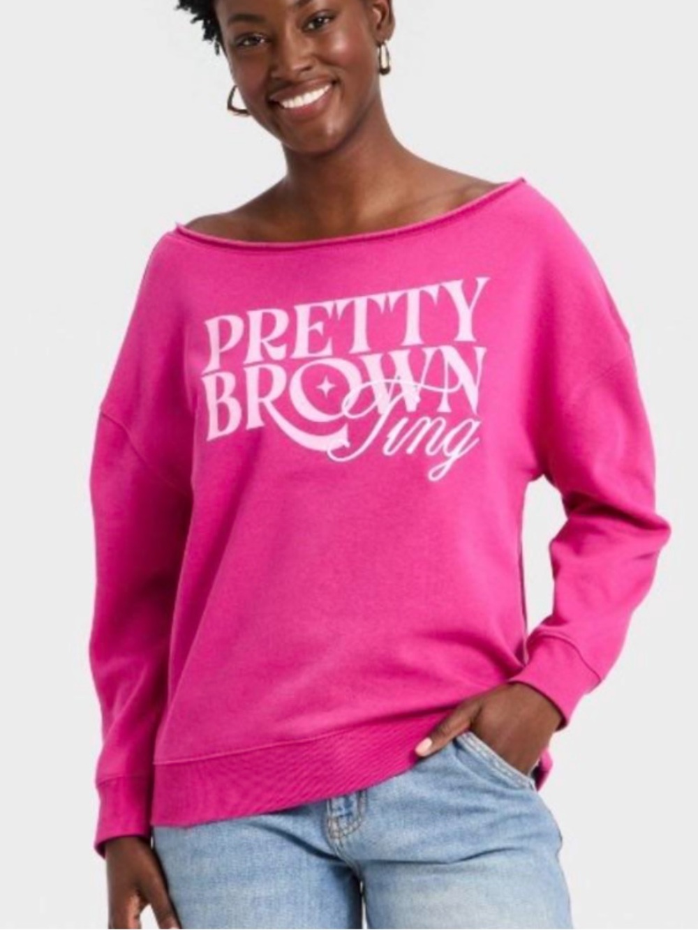 Legendary Pretty Brown-ing Off-Shoulder Pink Women's Sweatshirt‎
